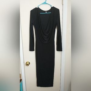 Long Black Long Sleeve dress w/ plunge Neckline